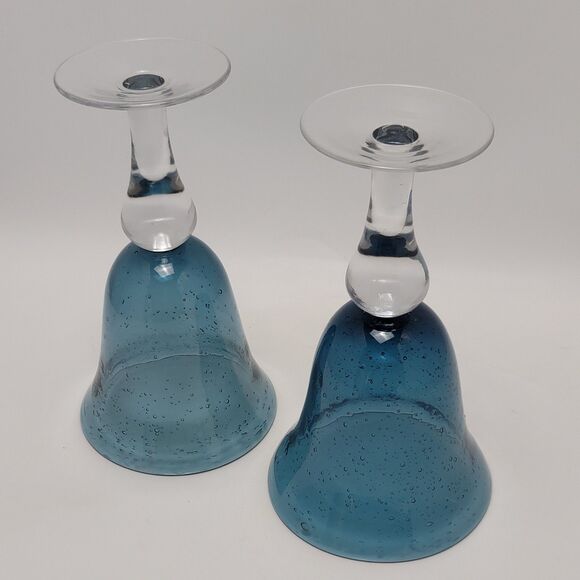 Artland Iris Seeded Cobalt Blue Hand Blown Bubbles Glasses Water Wine Goblets - Picture 3 of 8